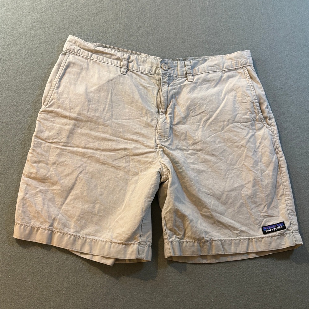 Patagonia Organic Cotton Hemp Shorts Mens 34 Beige Khaki Flat Front Casual